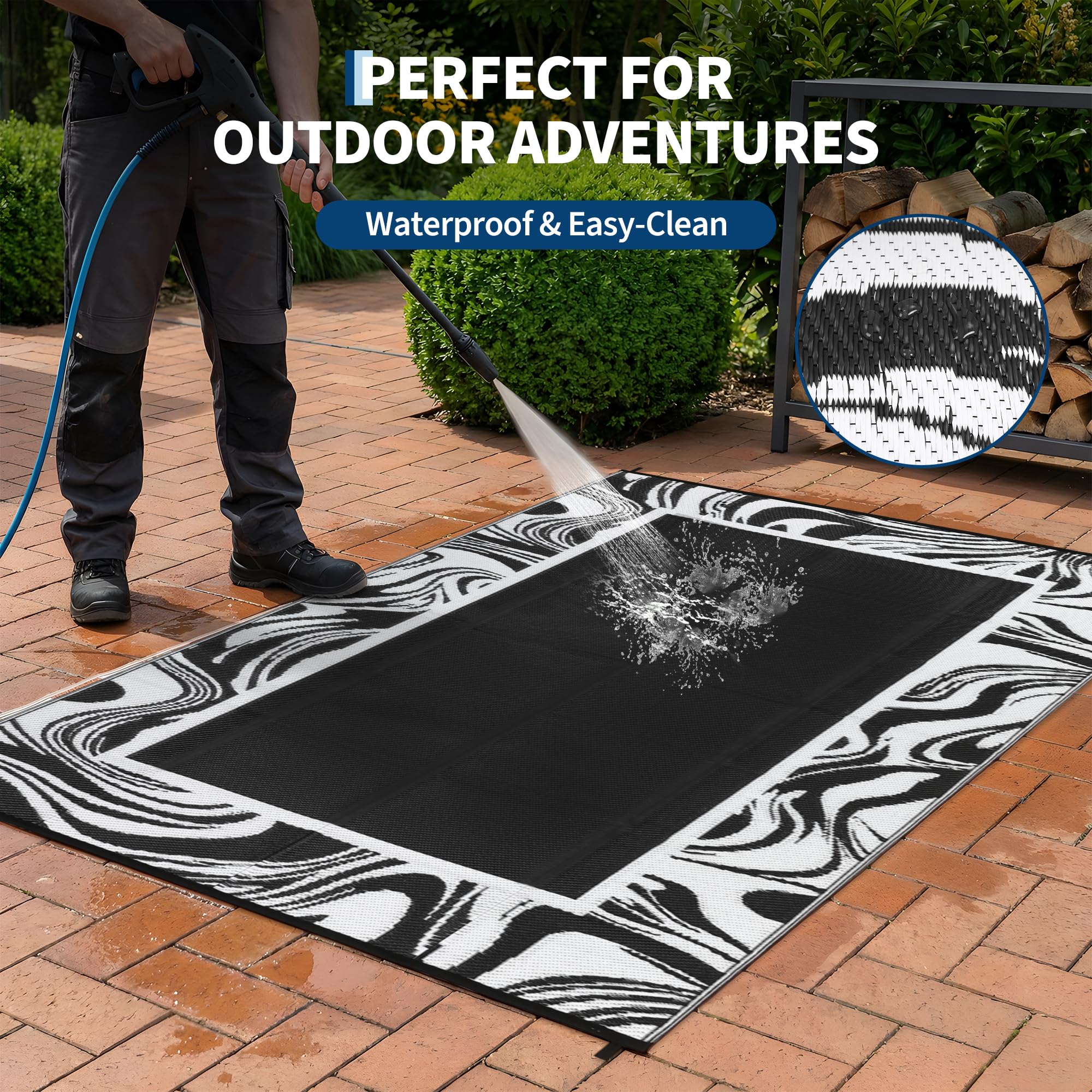 Garvee alfombra colocada en patio realzando decoración exterior funcional