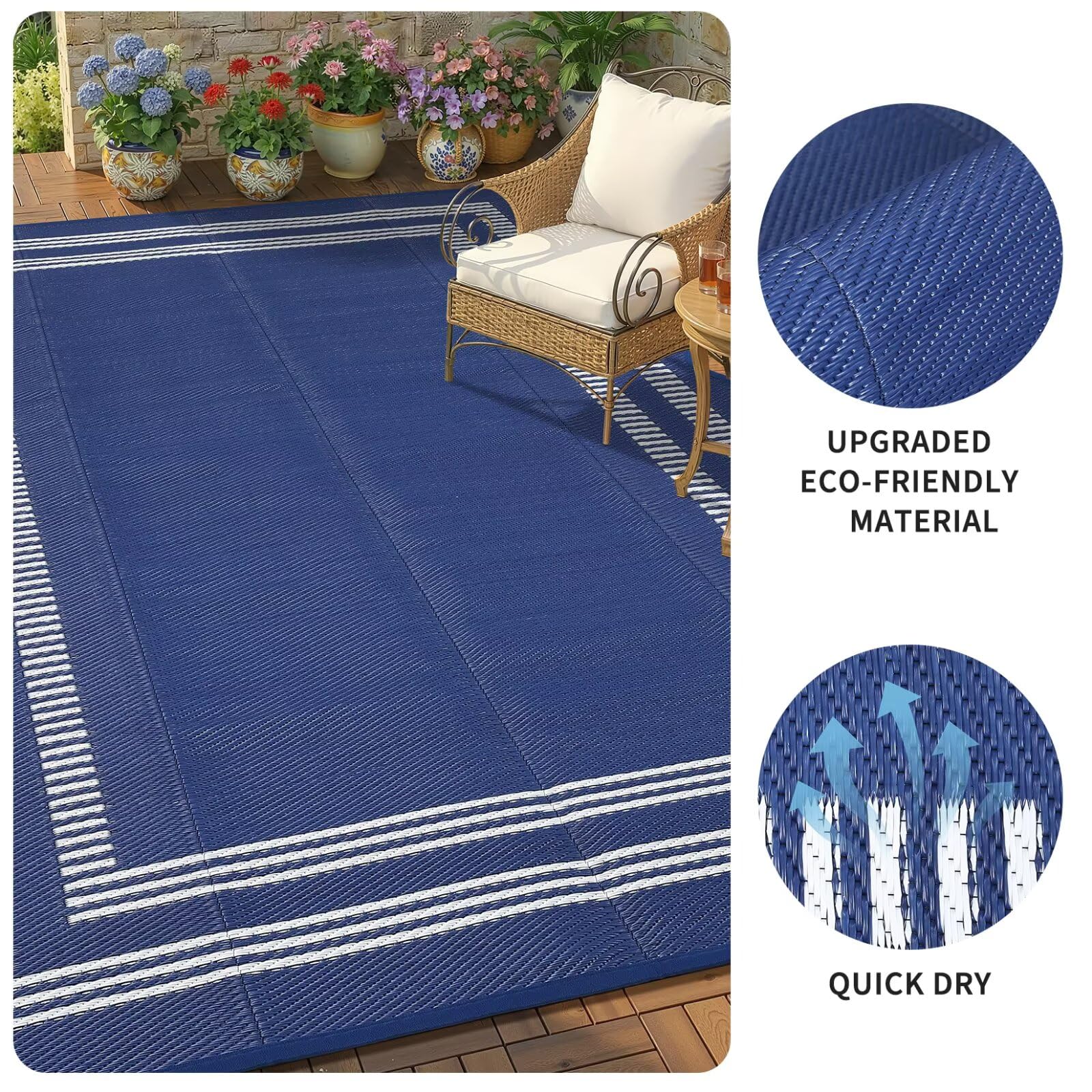 Garvee alfombra colocada en deck de madera realzando el espacio exterior