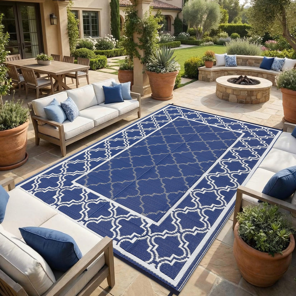 Garvee alfombra exterior frontal muestra diseño azul y beneficio estético