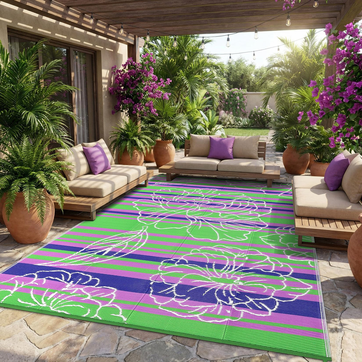 Garvee alfombra exterior frontal mostrando color verde y acabado durable