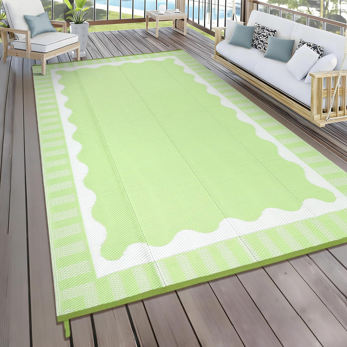 Garvee alfombra exterior frontal mostrando diseño y color verde resistente