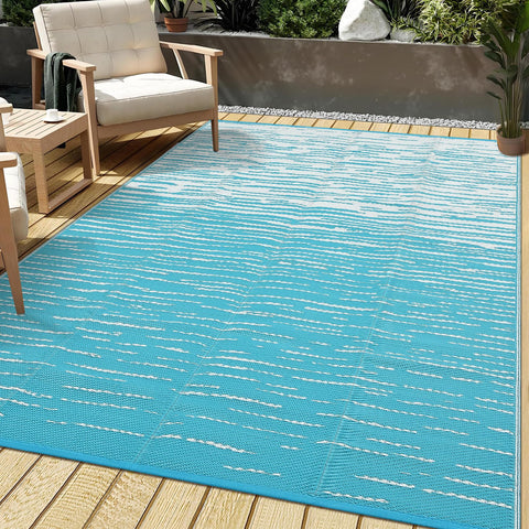 Garvee alfombra exterior frontal mostrando diseño azul elegante y protección