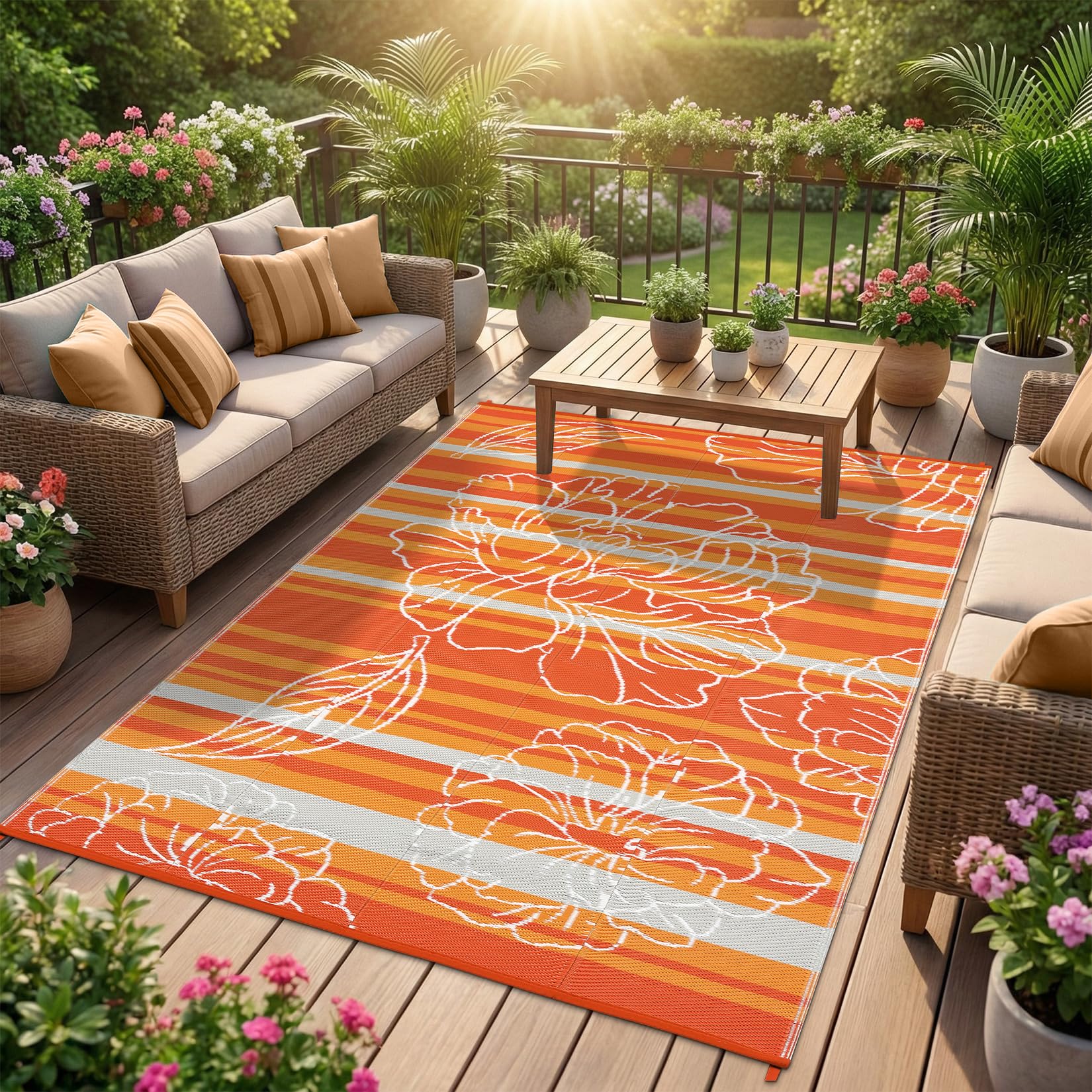 Garvee alfombra frontal mostrando diseño naranja y protección exterior
