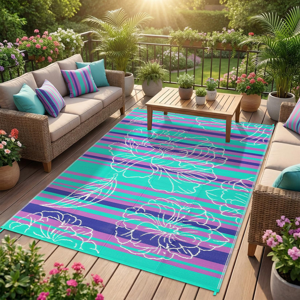 Garvee alfombra exterior frontal muestra colores morado y azul y protección