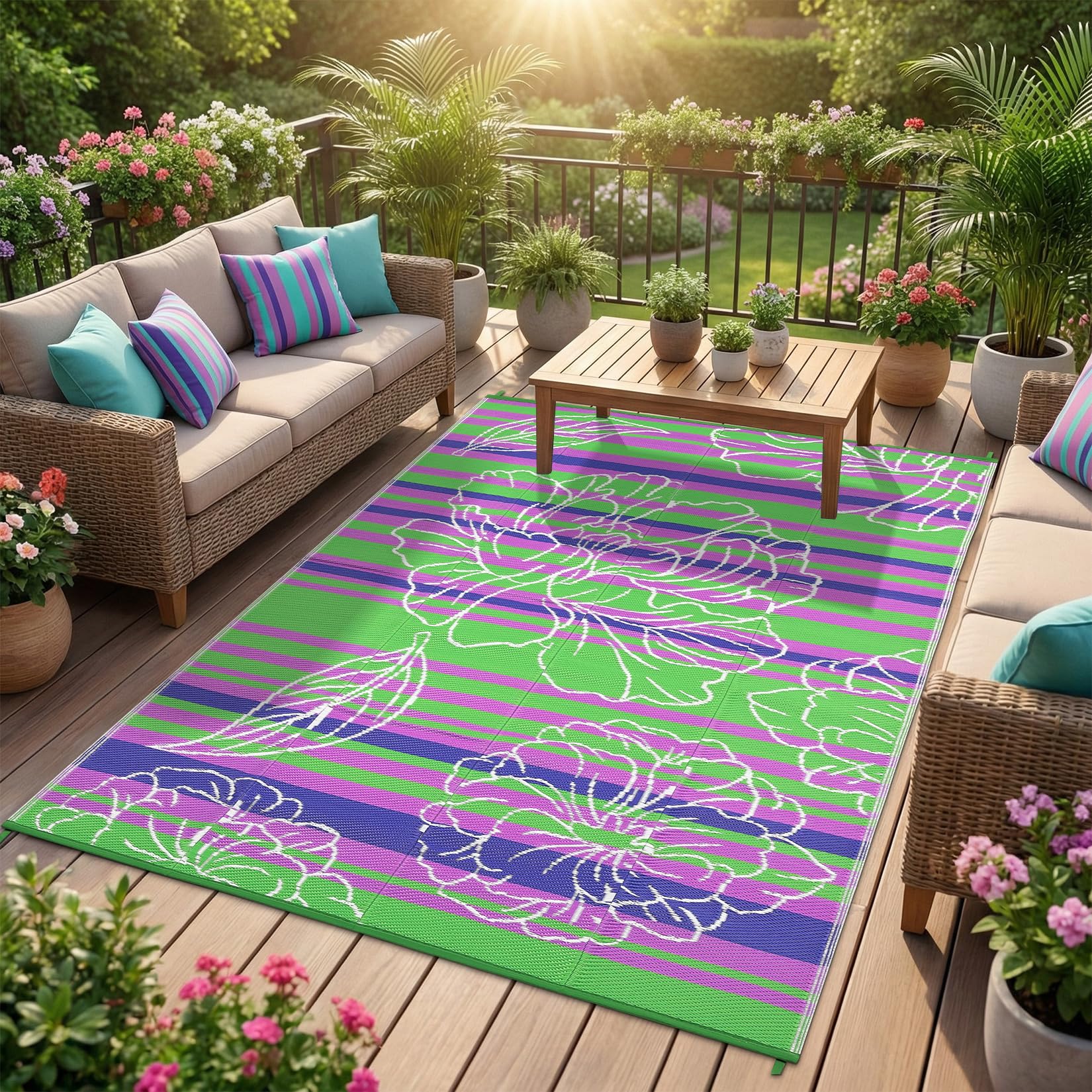 Garvee alfombra exterior frontal mostrando diseño verde y protección resistente