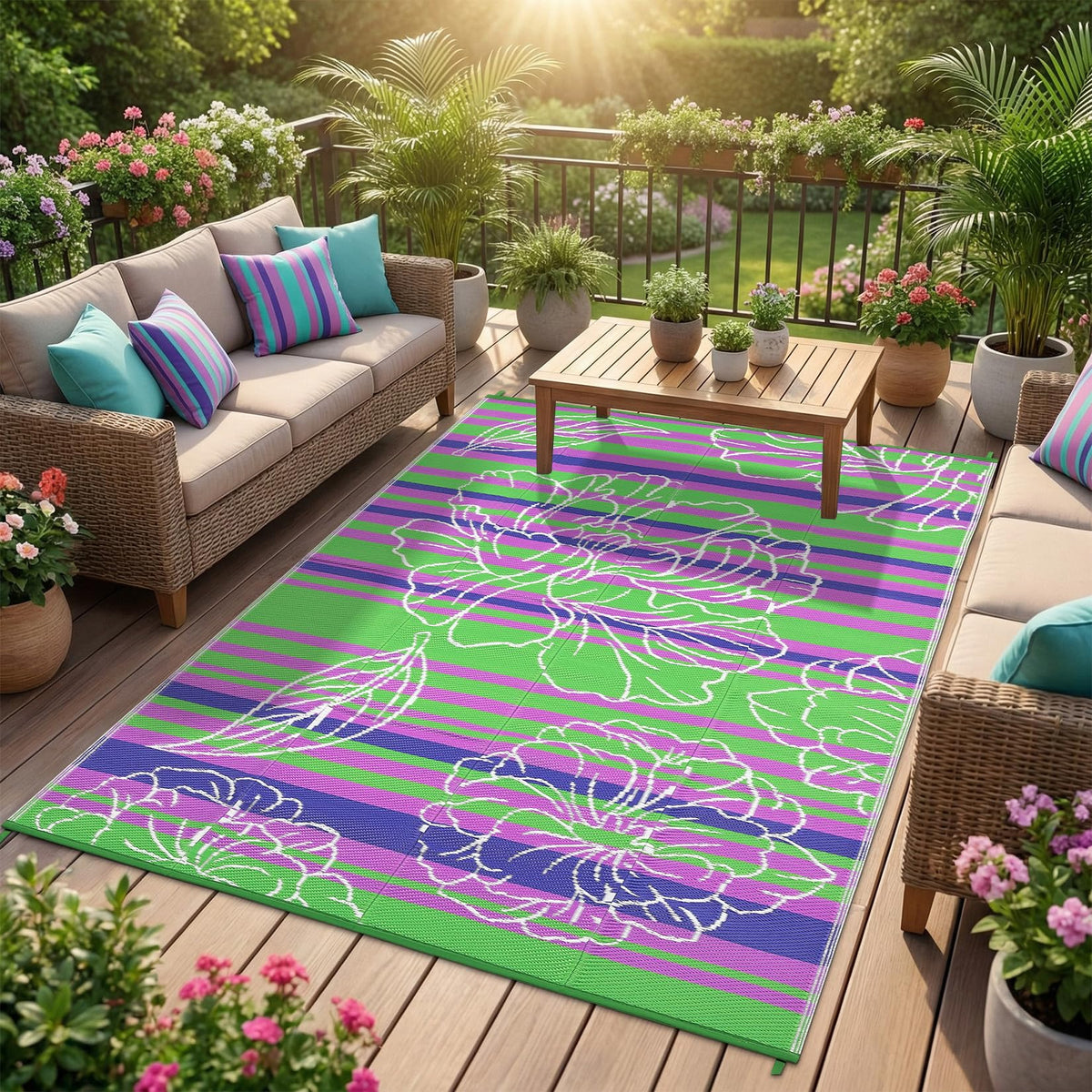 Garvee alfombra exterior frontal mostrando diseño verde y protección resistente