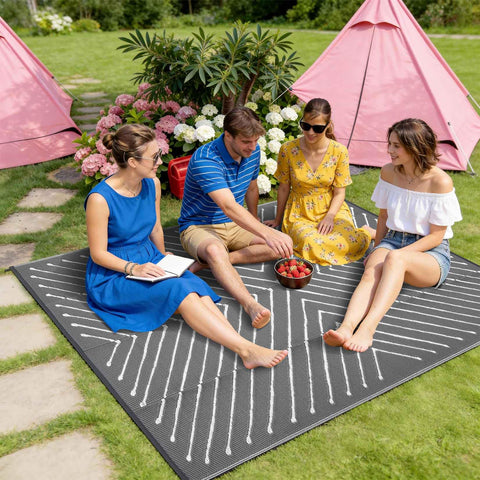 Garvee alfombra reversible mostrando ambos patrones y doble opción estética