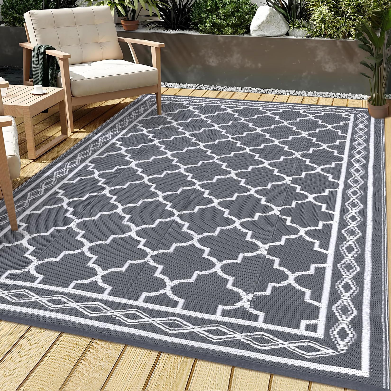 garvee alfombra reversible mostrando ambas caras, ofrece doble estética