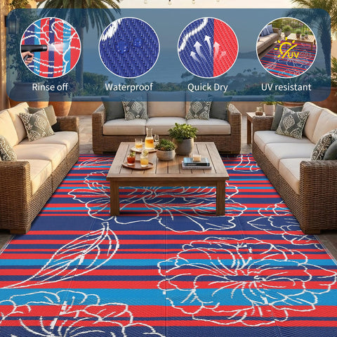 Garvee alfombra reversible lado navy resistente a manchas y sol