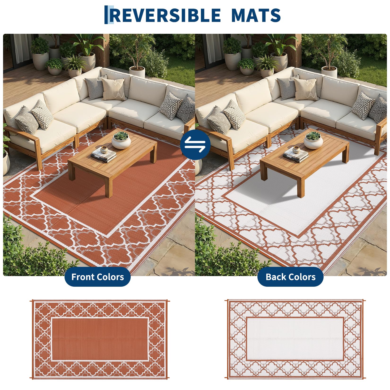 Garvee alfombra ubicada en patio con muebles, crea zona de reunión cómoda