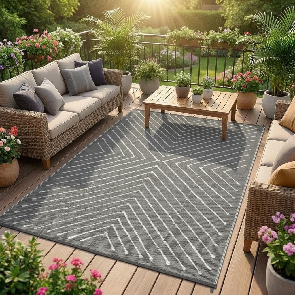 Garvee alfombra junto a silla y mesa para mostrar escala y amplitud útil