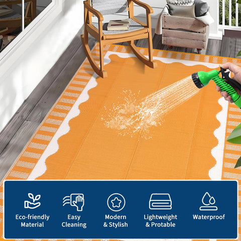 Garvee alfombra en patio con muebles mostrando uso funcional y decoración