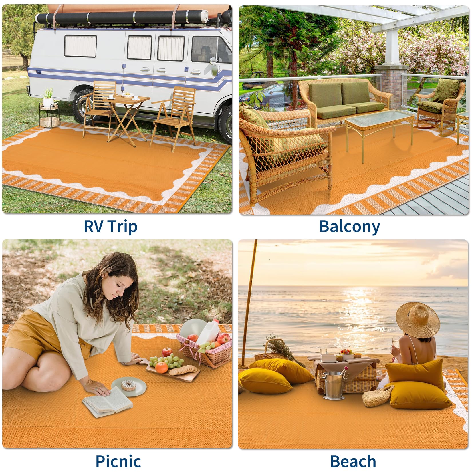 Garvee alfombra con mesa y sillas resaltando compatibilidad con mobiliario exterior
