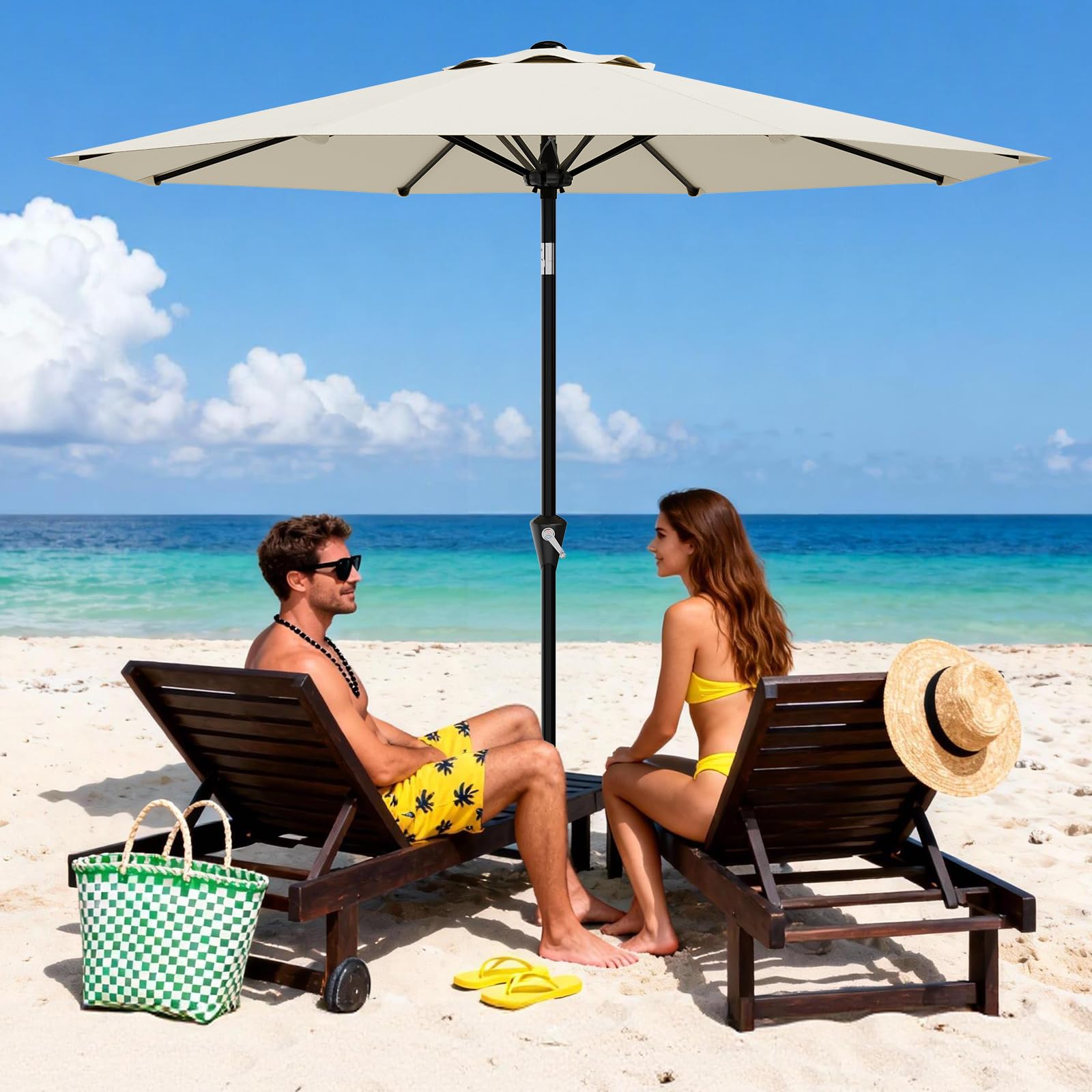 GarveeLife sombrilla en uso junto a piscina protegiendo mesa y sillas