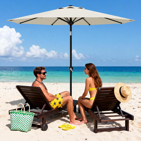 GarveeLife sombrilla en uso junto a piscina protegiendo mesa y sillas