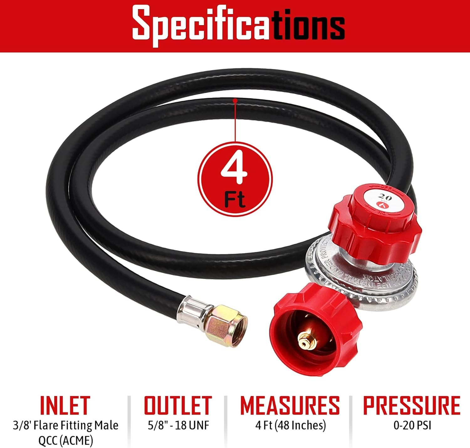 Gas One primer plano de perilla roja para ajustar 0-20 PSI, control preciso