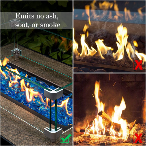 GASPRO vidrio instalado en mesa de fire pit mostrando elegante efecto