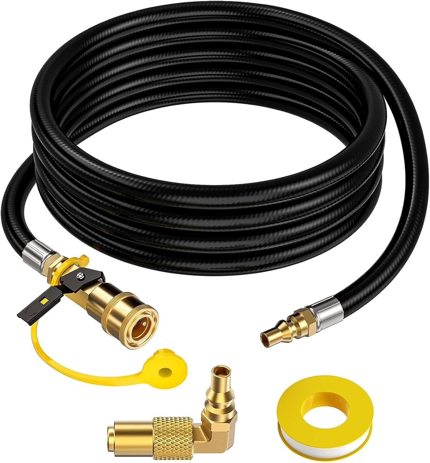 GasXpert manguera frontal y empaque mostrando alcance y conectores seguros