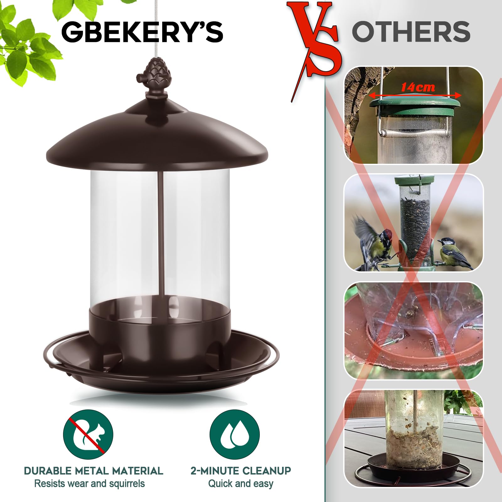 Gbekery bandeja 360° con aves alimentándose simultáneamente