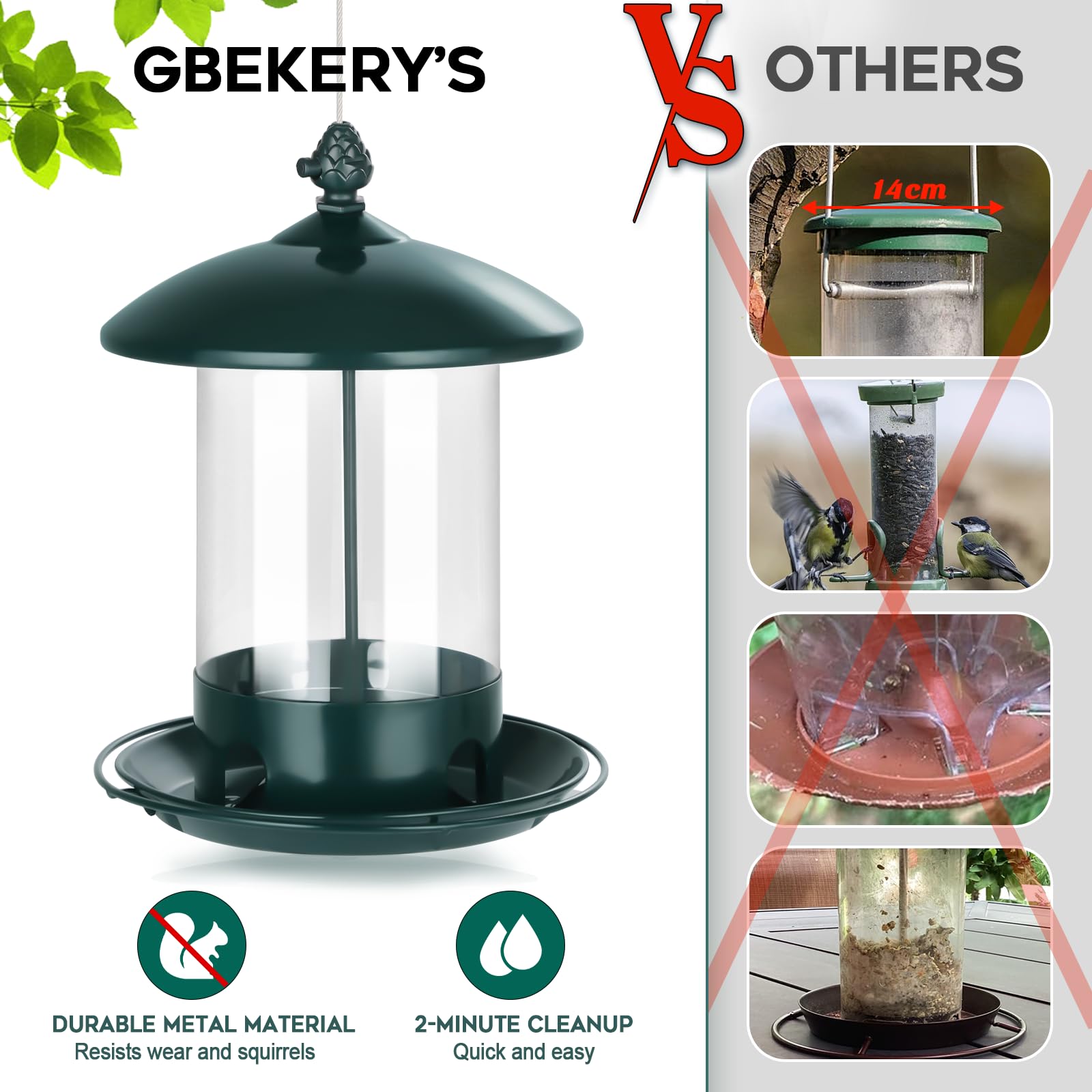 Gbekery vista superior de la bandeja 360° para varios pájaros al mismo tiempo