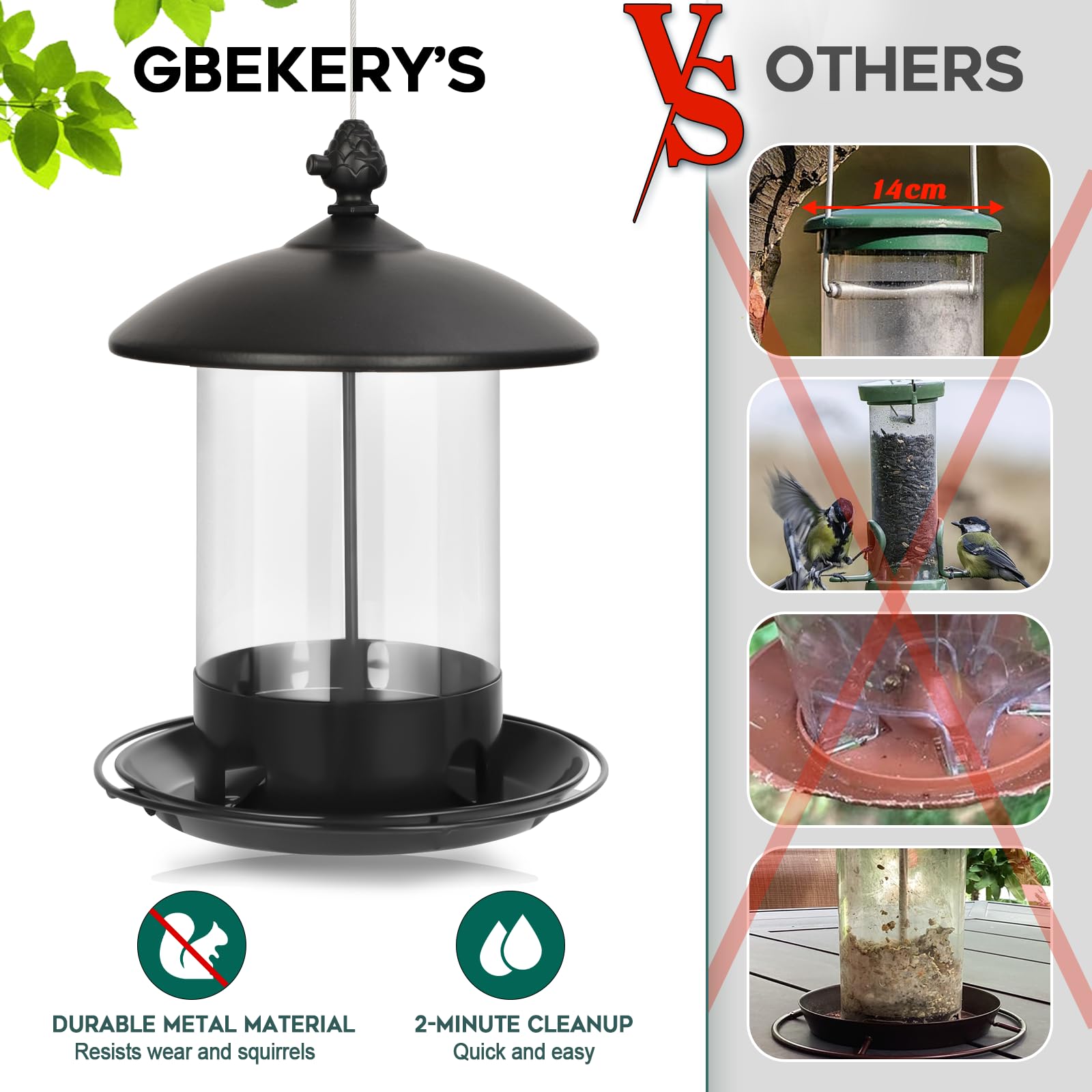 Gbekery bandeja 360 grados vista superior que facilita alimentación de varias aves