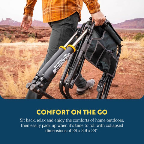 GCI Outdoor Stowaway Rocker en campamento ofreciendo relax al aire libre