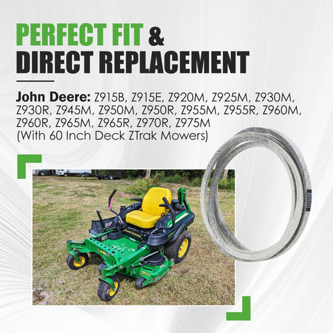GEATaaT correa instalada en cortacésped John Deere demostrando rendimiento fiable