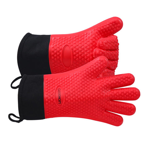 GEEKHOM vista frontal de guantes rojos con protección de brazo y buen agarre