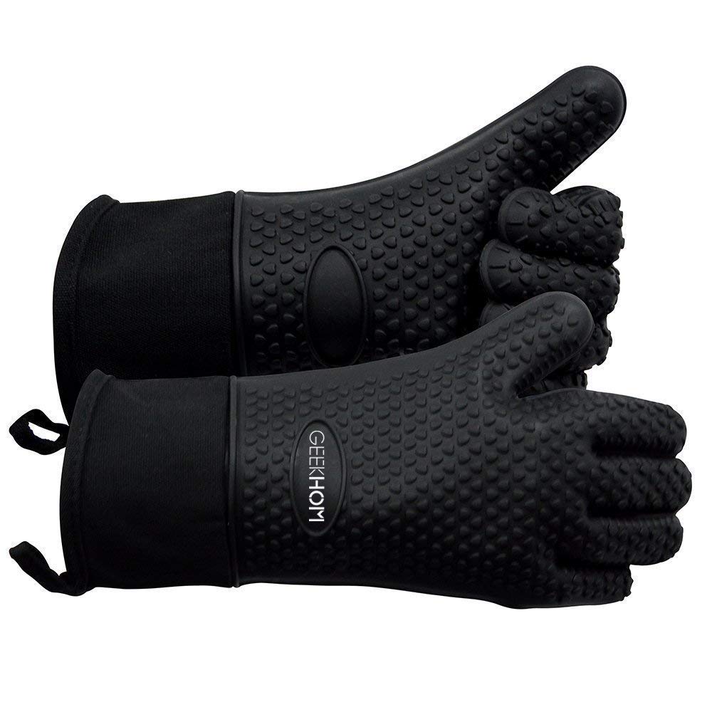 GEEKHOM guantes frente y empaque mostrando protección y diseño