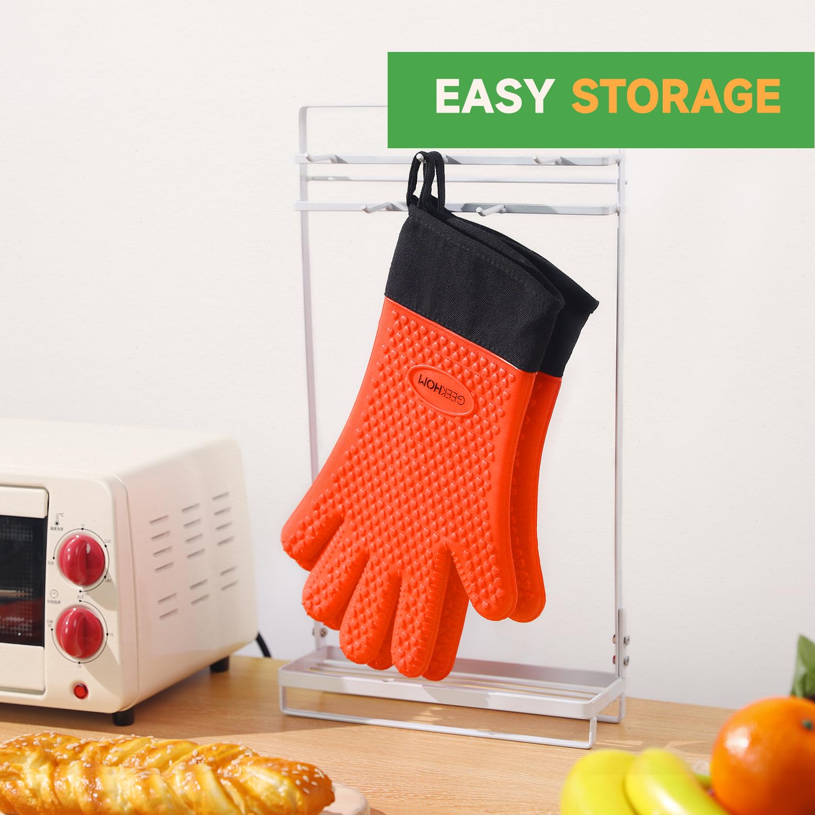 GEEKHOM guantes naranja en ambiente de cocina para estilo y visibilidad