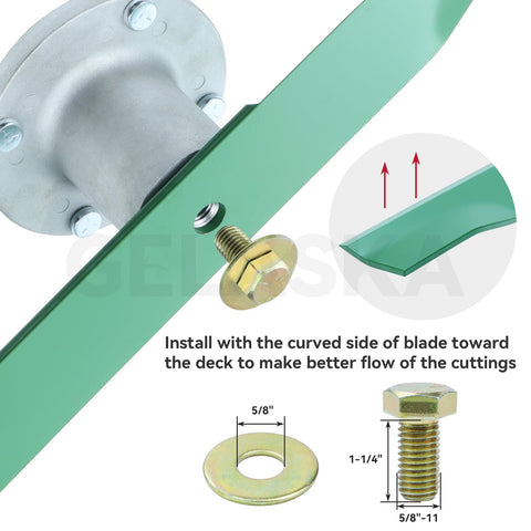 GELASKA cuchilla en uso cortando césped alto, reduce obstrucciones
