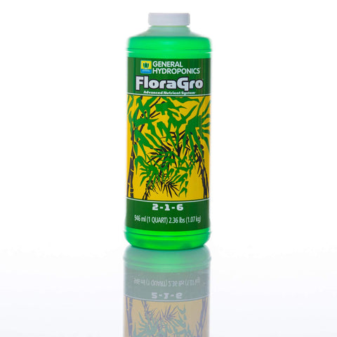 General Hydroponics comparación de tamaño de botellas de 1 qt para planificación del cultivo