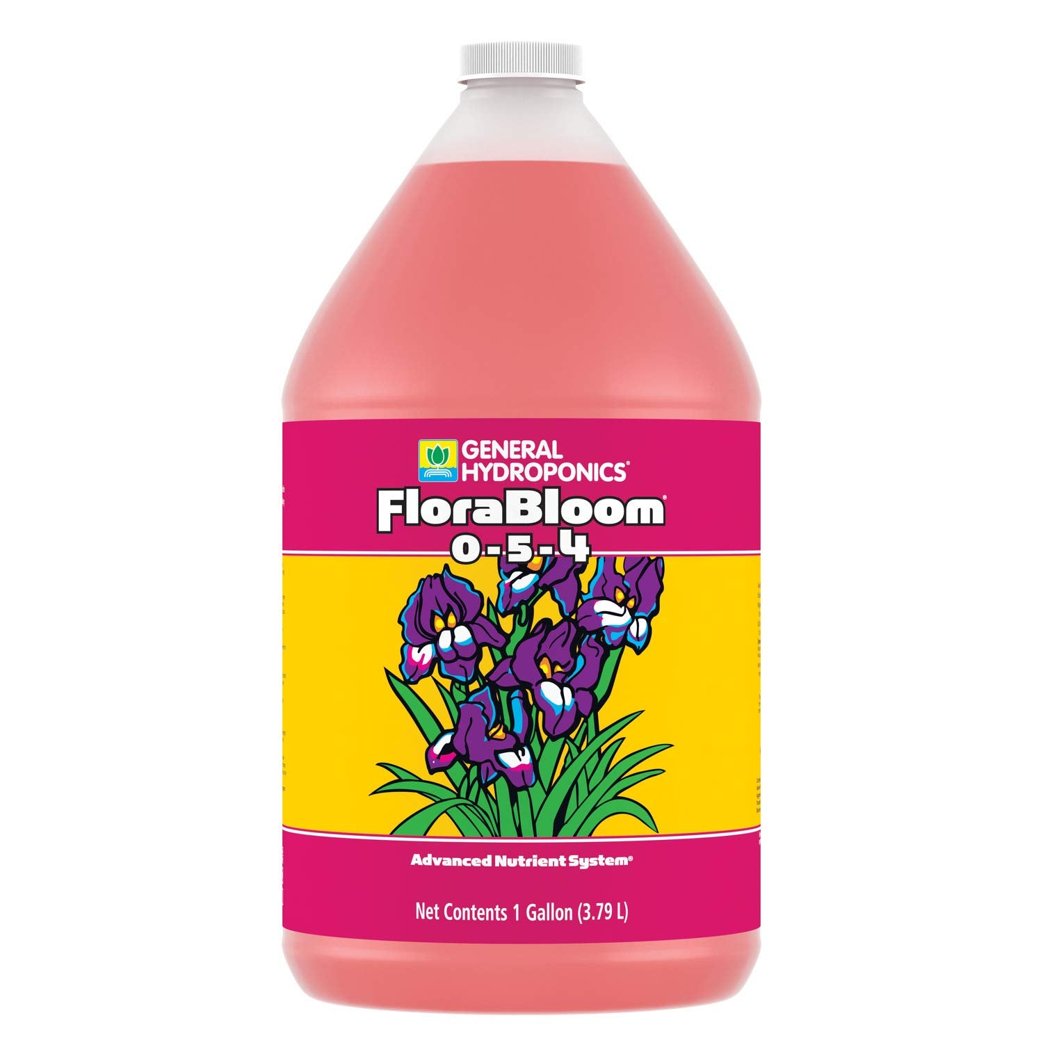 General Hydroponics botella frontal mostrando diseño y volumen, confianza en el producto
