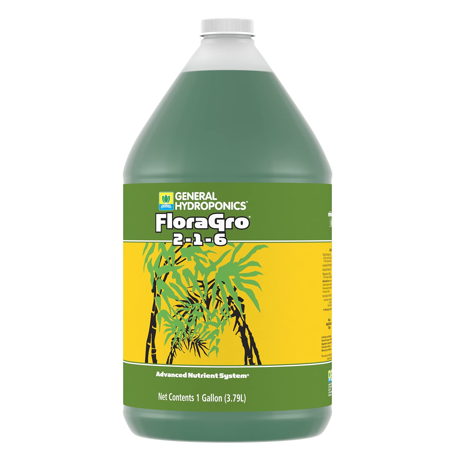 General Hydroponics comparación de tamaño 1 gallon para volumen de nutrientes