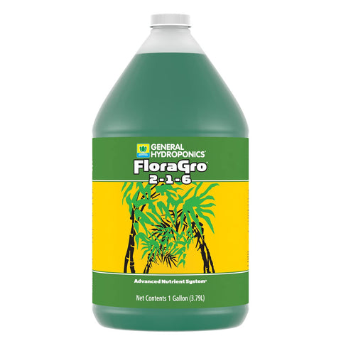 General Hydroponics botella frente mostrando etiqueta y beneficio crecimiento