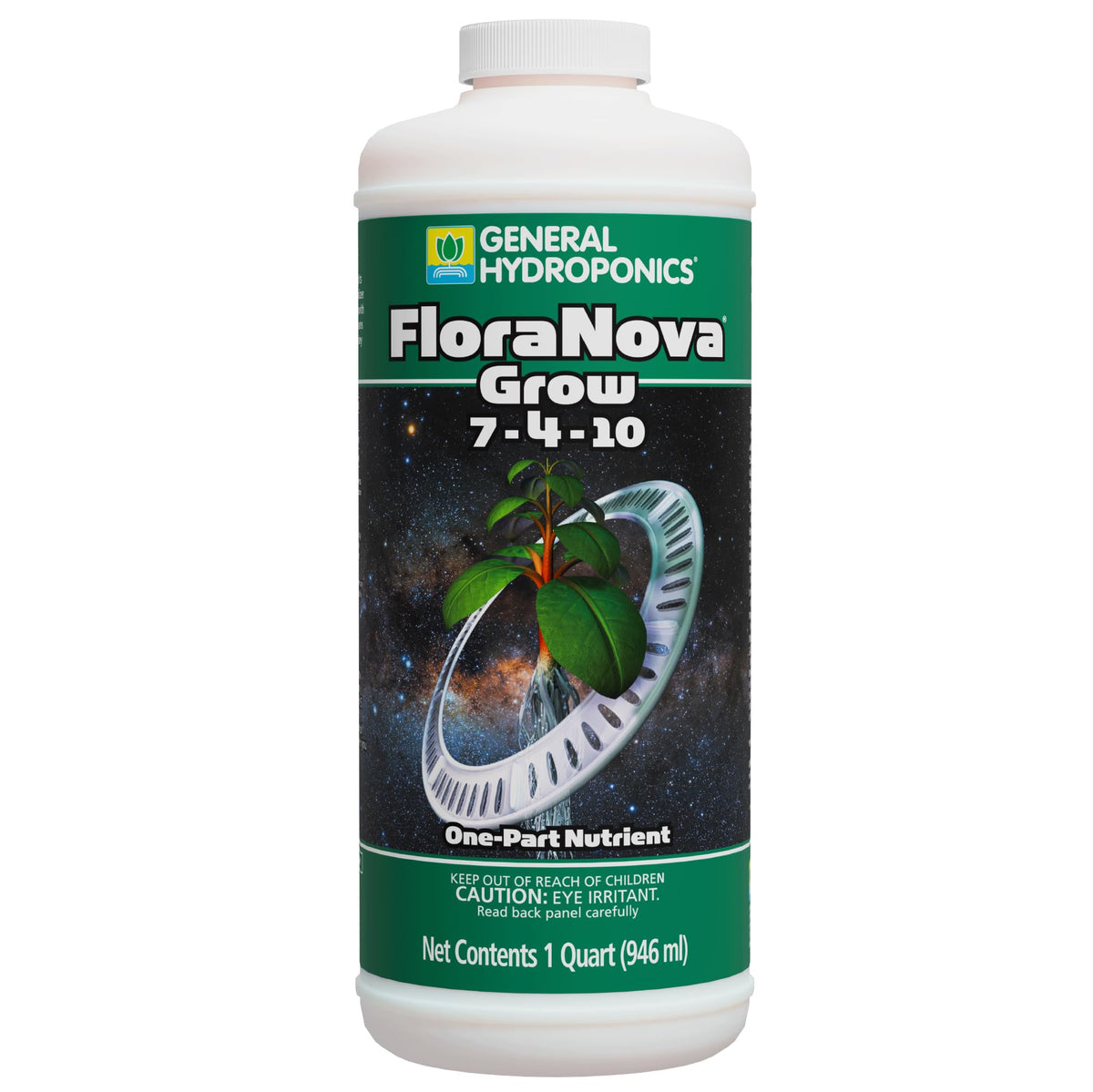 General Hydroponics frasco frontal mostrando etiqueta y NPK 7-4-10