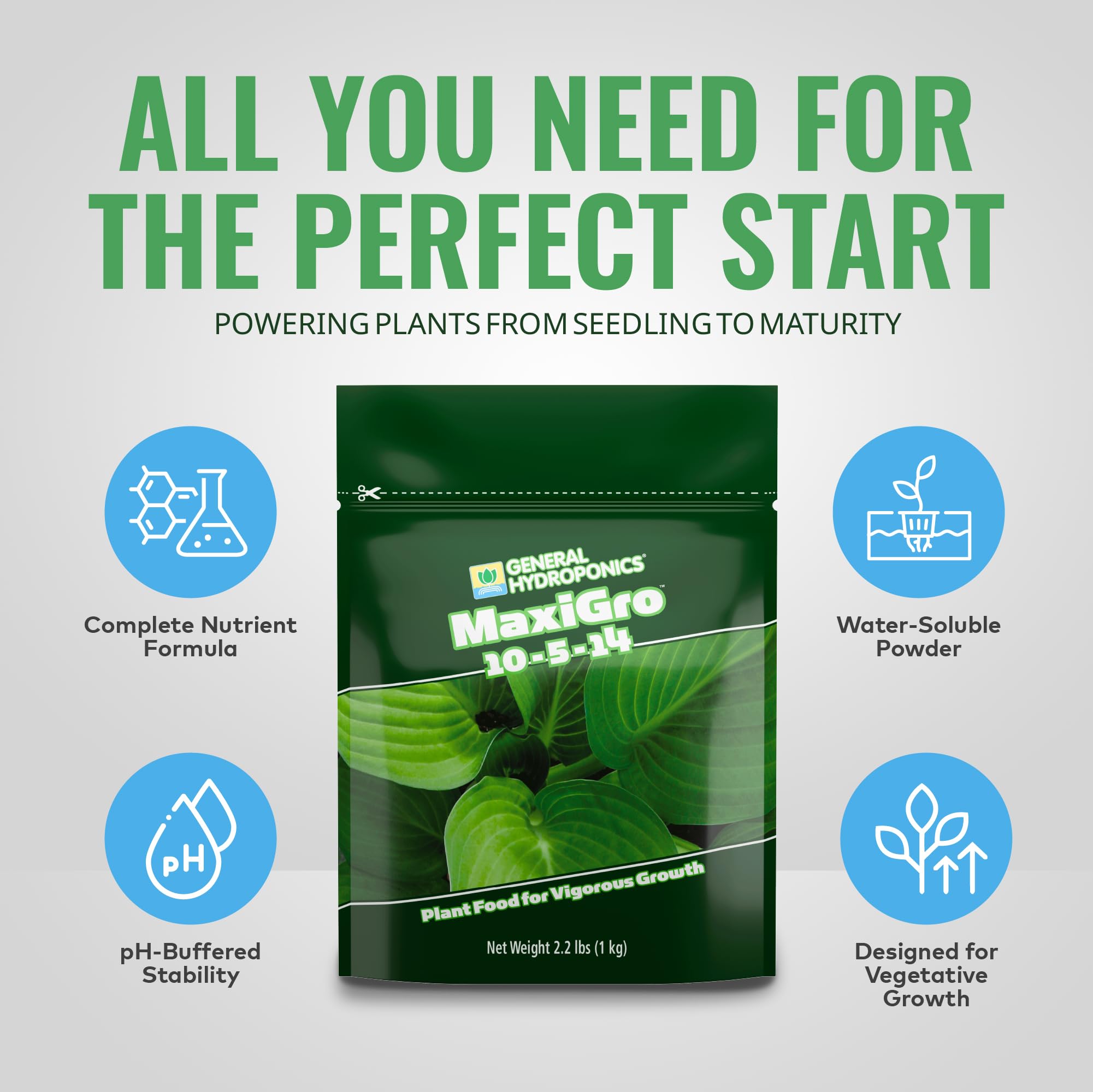 General Hydroponics MaxiGro siendo mezclado en agua para una solución nutritiva homogénea