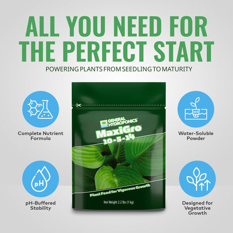 General Hydroponics MaxiGro siendo mezclado en agua para una solución nutritiva homogénea