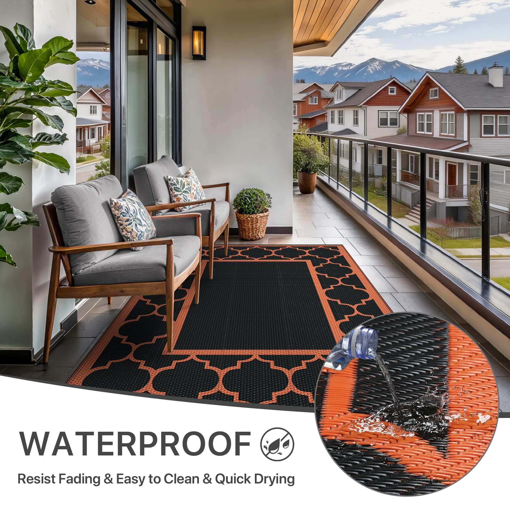 GENIMO alfombra en patio con mobiliario aporta confort y zona definida
