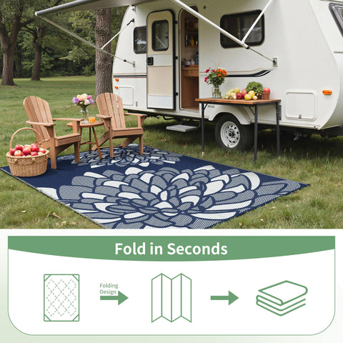 GENIMO alfombra en camping frente a autocaravana aportando superficie resistente y ligera