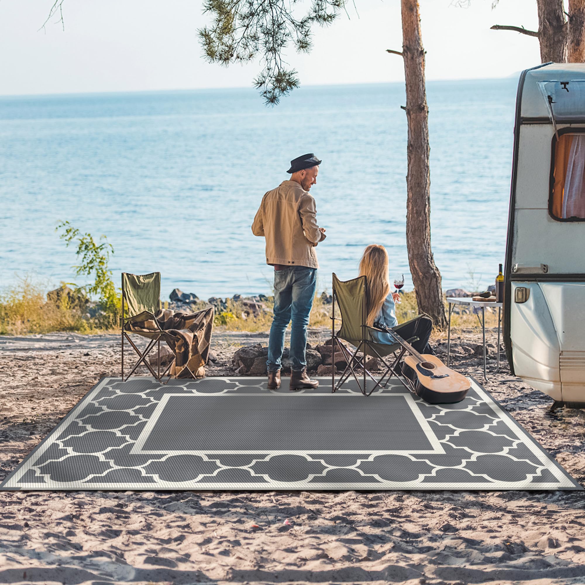 GENIMO alfombra comparada con persona muestra tamaño 6'x9' práctico