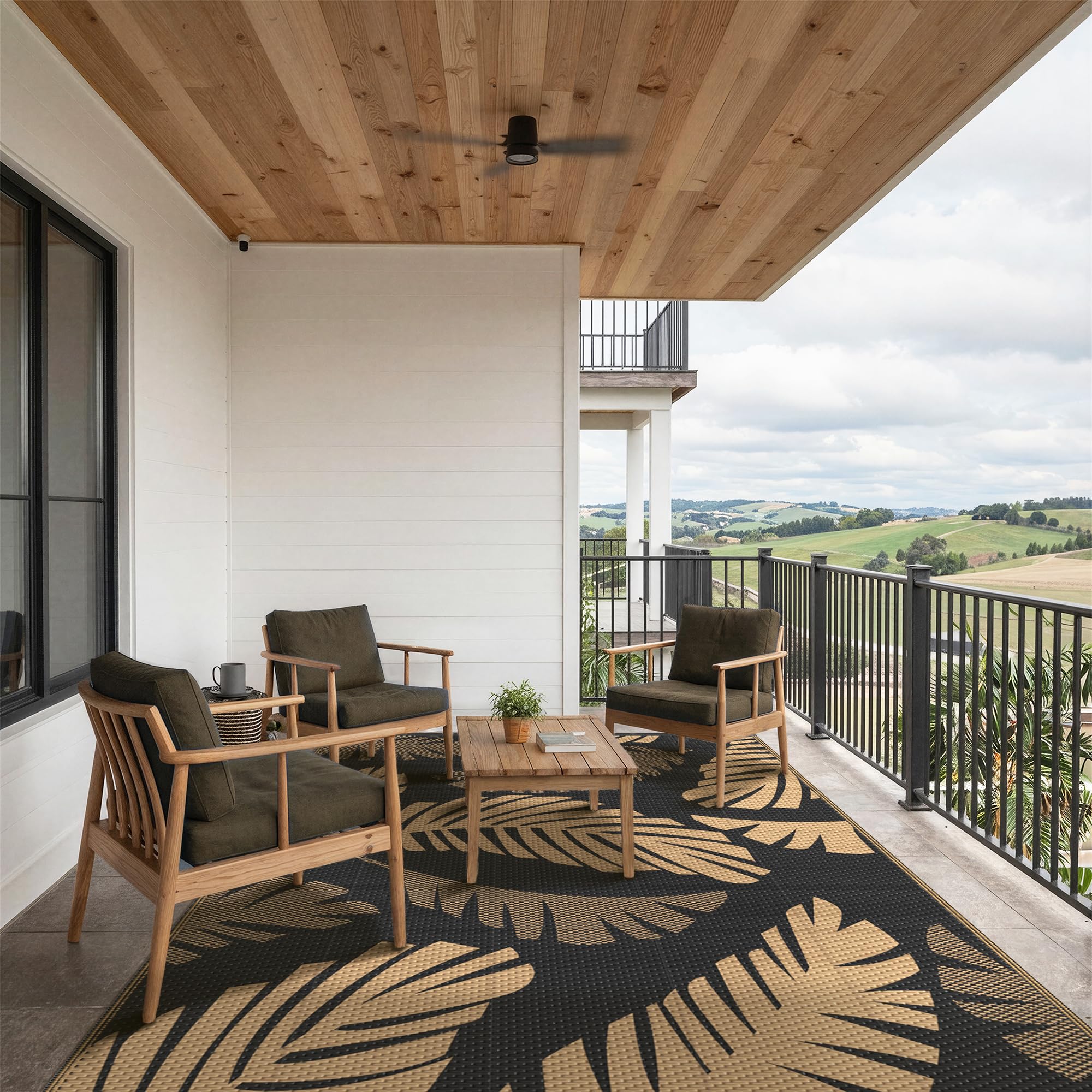 GENIMO alfombra con persona al lado para comparar tamaño 6'x9', ayuda a elegir espacio