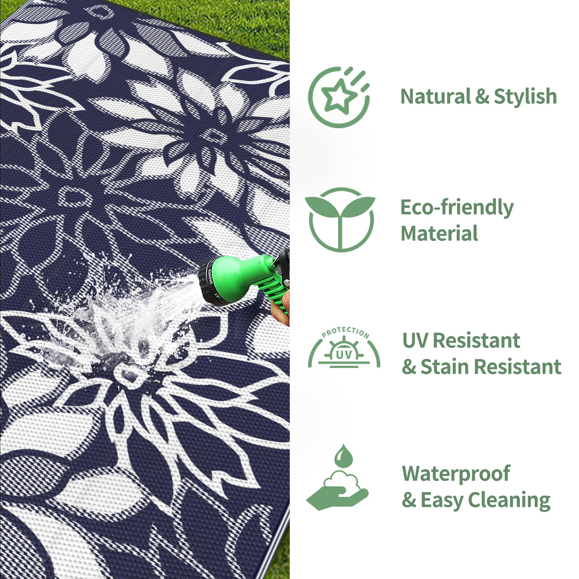GENIMO alfombra en camping junto a una RV, superficie impermeable para exteriores