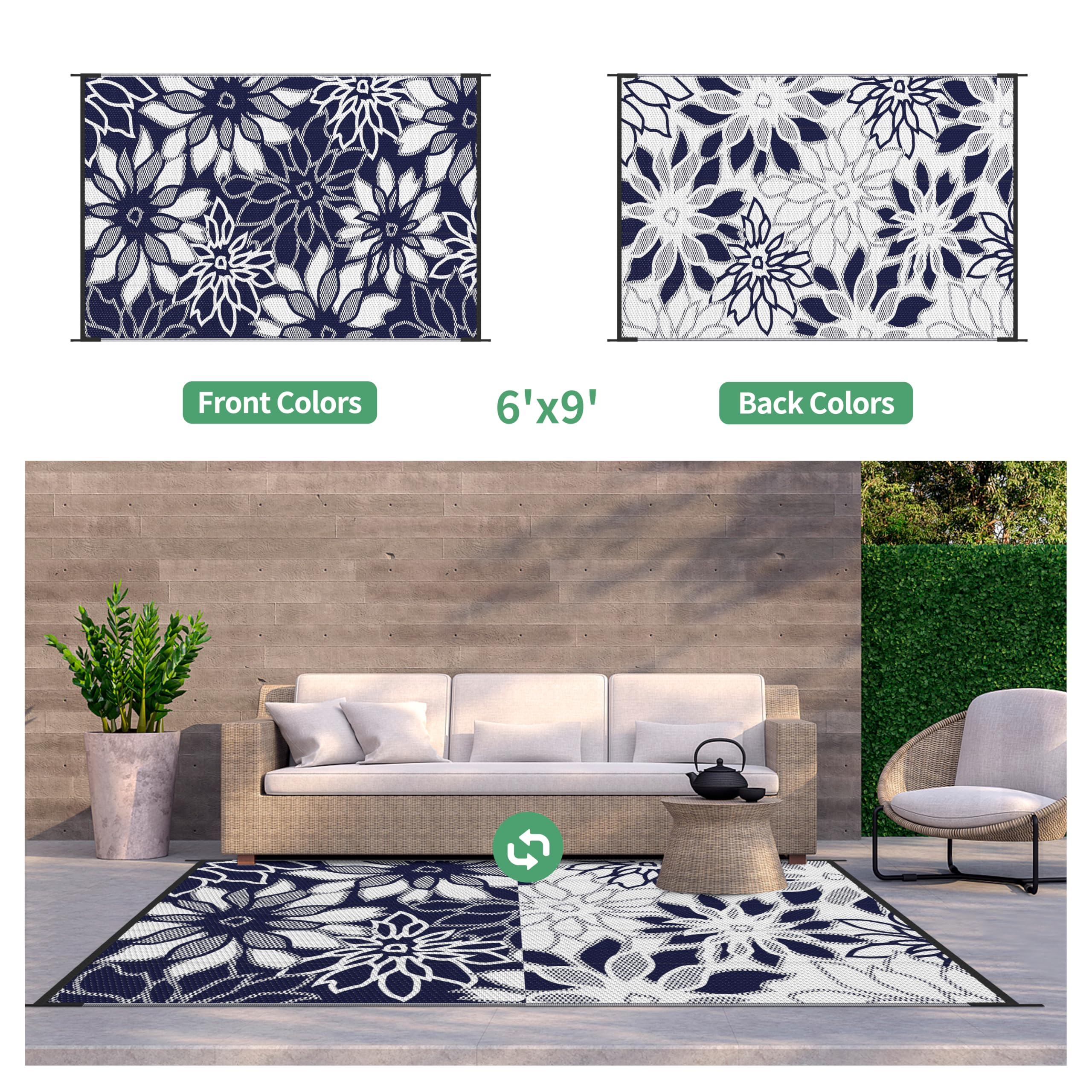 GENIMO alfombra colocada en patio con muebles, aporta confort y protección al suelo