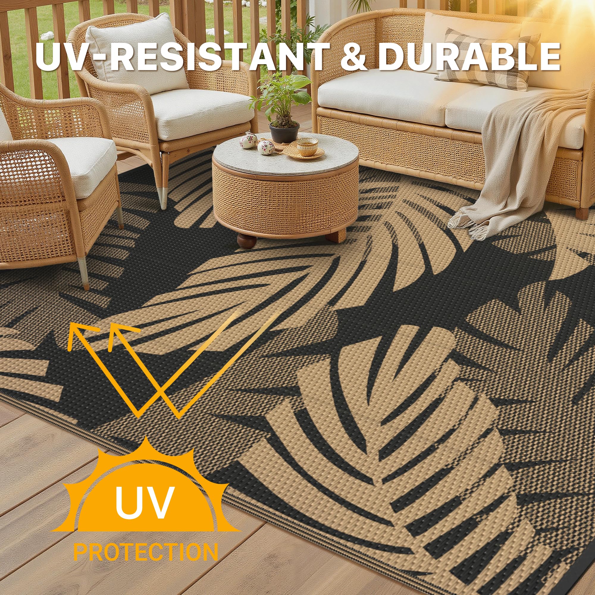 GENIMO alfombra en patio con muebles mostrando protección y estilo