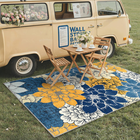 GENIMO alfombra colocada en patio mostrando color y combinación con muebles exteriores