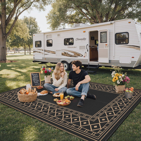 GENIMO alfombra en patio con mesa, crea zona acogedora exterior