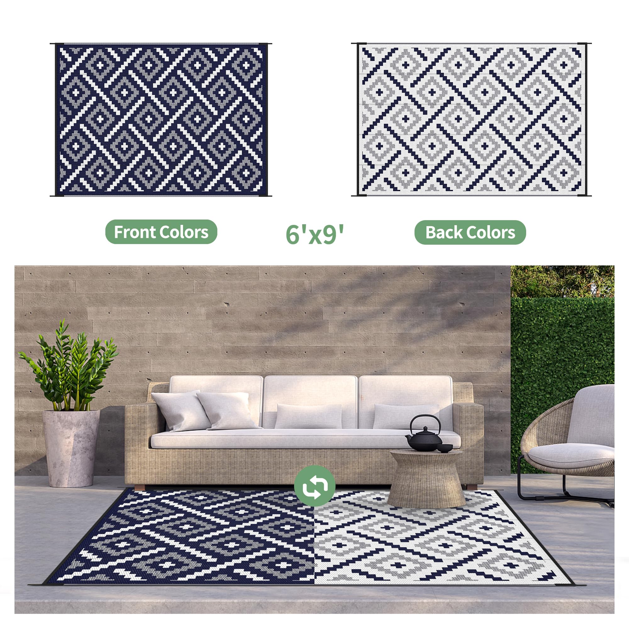 GENIMO alfombra usada en patio mostrando resistencia y fácil limpieza