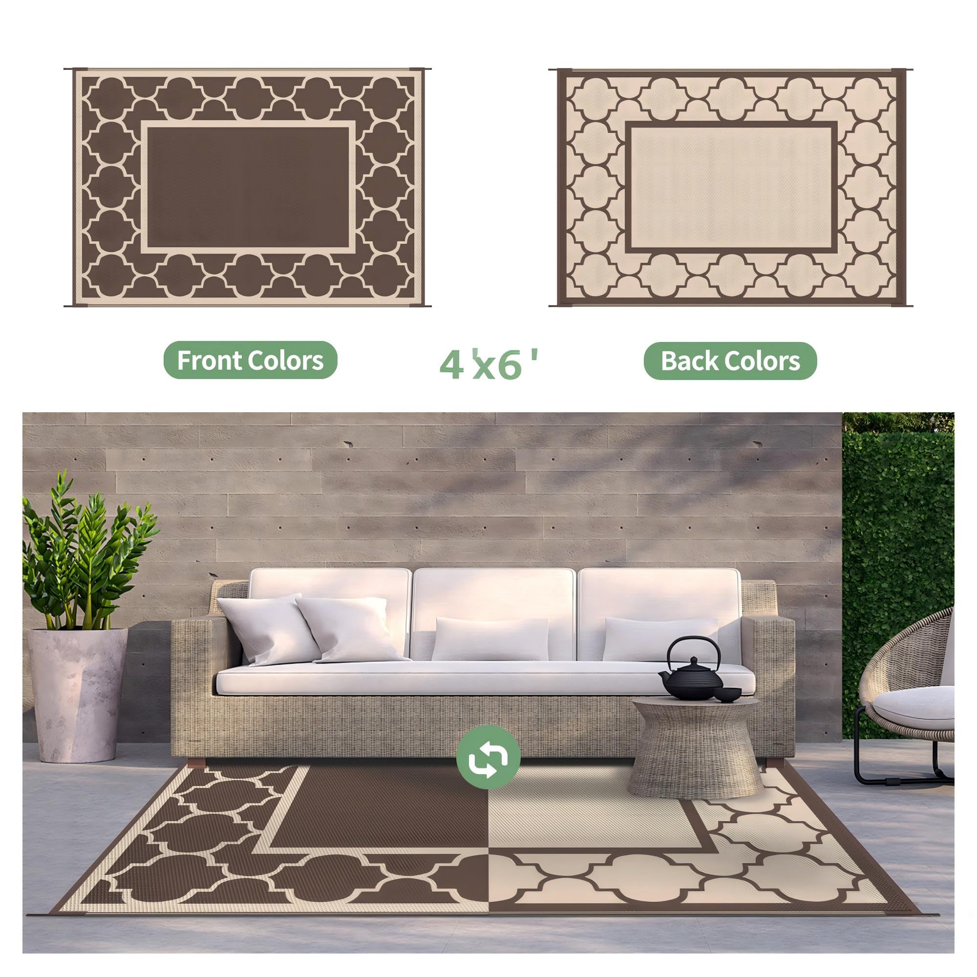 GENIMO alfombra colocada en patio con muebles, crea zona cómoda y elegante