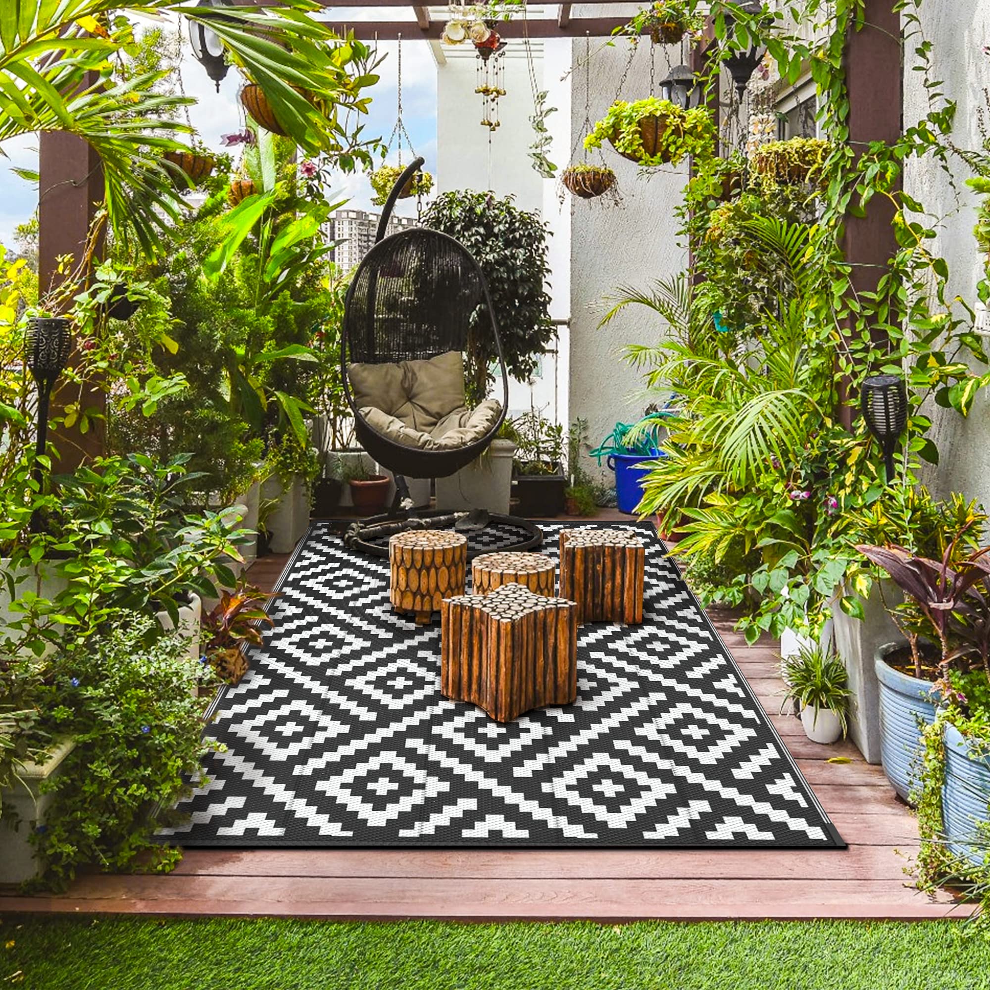 GENIMO alfombra en uso en patio, superficie impermeable fácil de limpiar